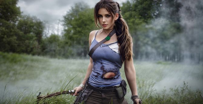 Lara Croft, Tomb Raider, girl model, cosplay wallpaper