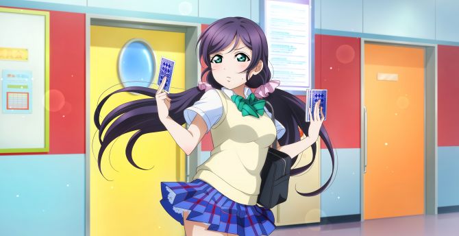 Anime girl, school uniform, pretty eyes green, Love Live! wallpaper