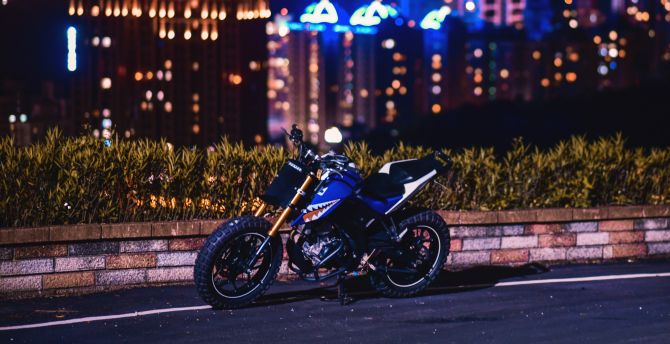 Sports bike, night, city wallpaper