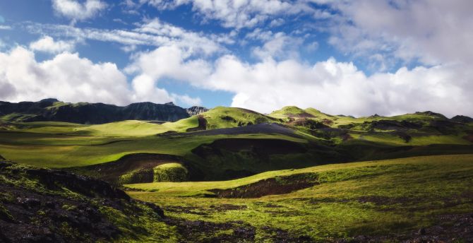 Wallpaper green hills, landscape, sunny day, nature desktop wallpaper, hd  image, picture, background, e4dc44 | wallpapersmug