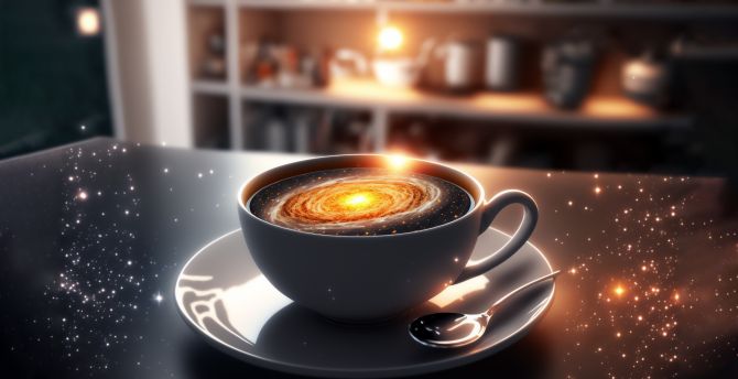 Galaxy in coffee cup, illustration, art wallpaper