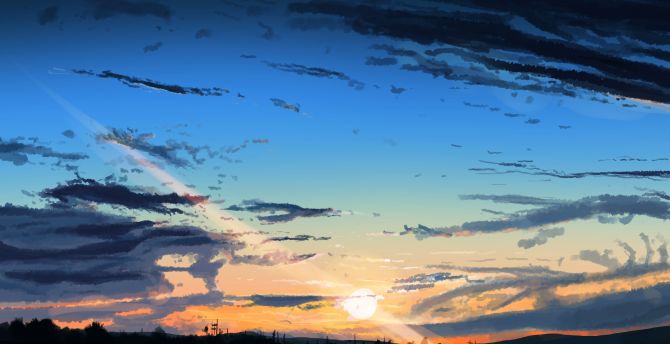 Sunset, sky anime, clouds, original wallpaper