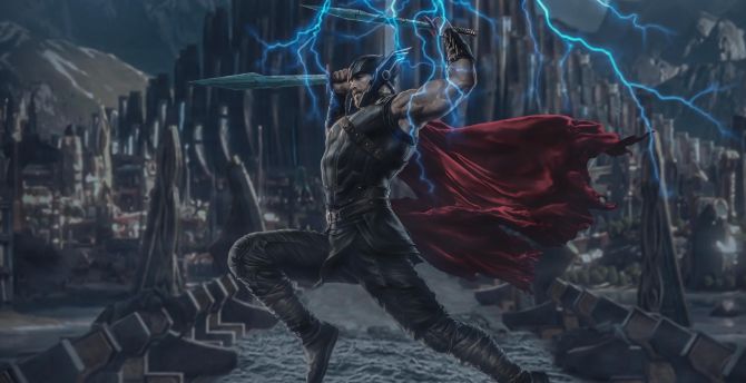 Lightning, Thor, marvel, superhero, digital art wallpaper