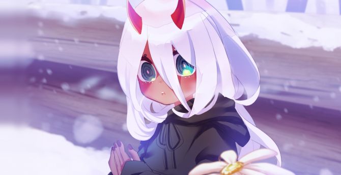 Cute, devil, anime girl, zero two wallpaper