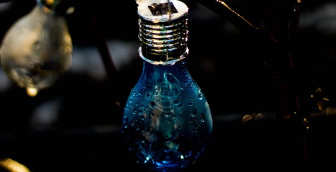 Light bulb, close up, dark, blue colors wallpaper
