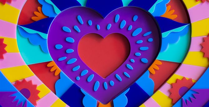 Love, heart colorful, 3D Acrylic multicolor art wallpaper
