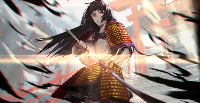 Warrior, ninja, samurai, anime girl, artwork wallpaper
