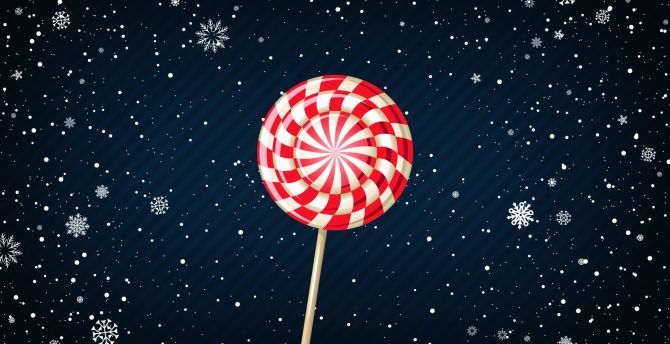 Lollipop, sweets, snowflakes, digital art wallpaper