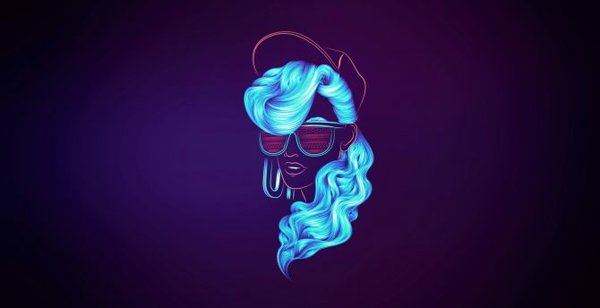 Neonwave, girl, blue hair, portrait wallpaper