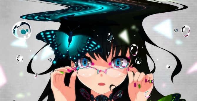 Wallpaper anime girl, glitch art, bubbles, art desktop wallpaper, hd image,  picture, background, e83fb1 | wallpapersmug
