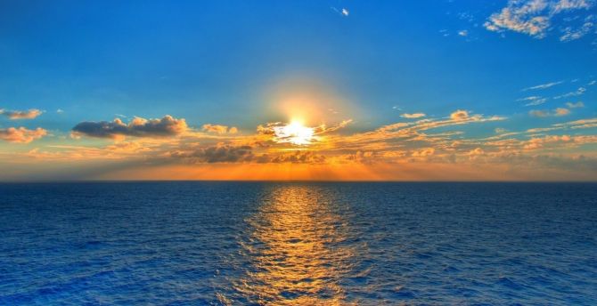 Sea, sunset, clouds, sun wallpaper
