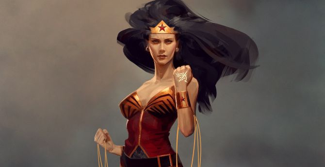 Wonder Woman, hair flowing in hair, fan art wallpaper