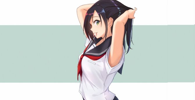 School girl, tying hairs, anime girl wallpaper