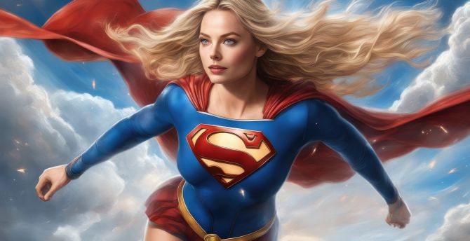Supergirl, embracing the sky, beautiful and blonde hero wallpaper