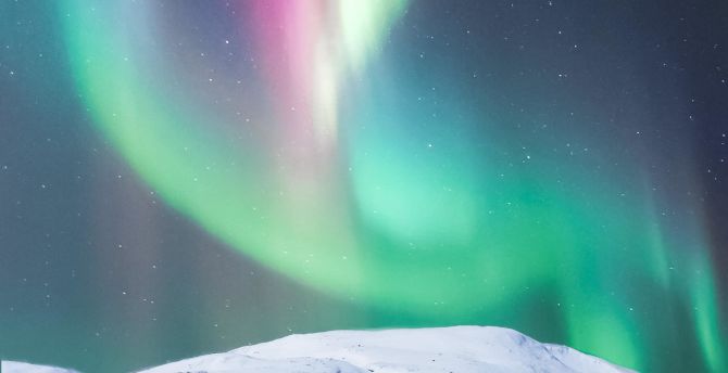 Polar lights, snowy mountain, nature, sky wallpaper