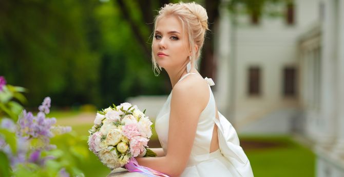 Wedding dress, girl model, gorgeous wallpaper