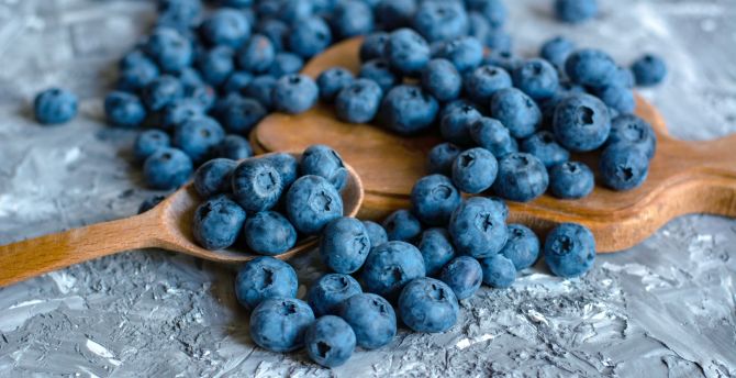 Blueberry, fruits, wooden spoons wallpaper