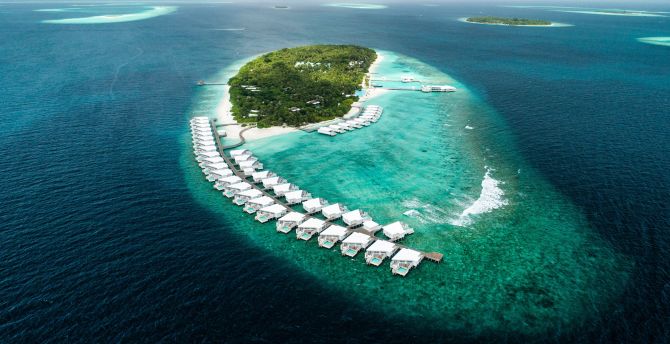 Maldives, aerial view, island, resort, sea wallpaper