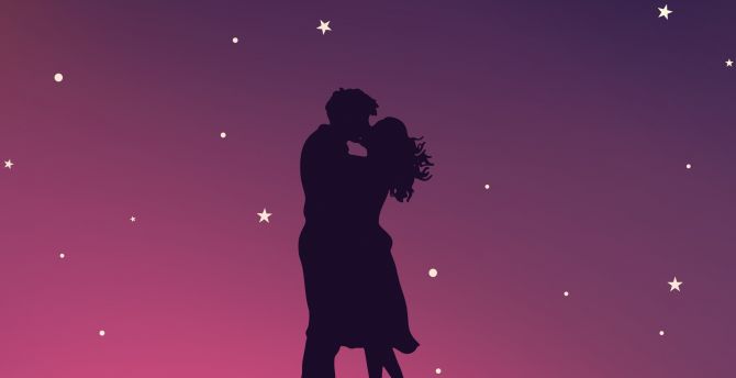 Kiss, couple, silhouette, minimal, art wallpaper