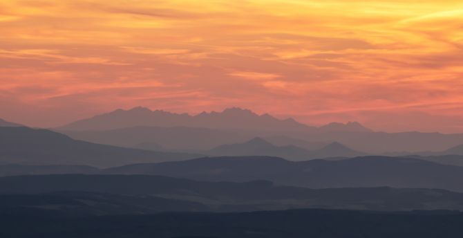 Sunset, horizon, mountains, minimal, nature wallpaper