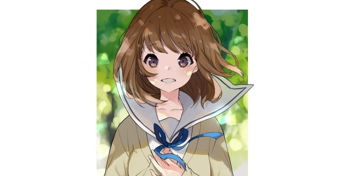 Cute, anime girl, minimal, short hair wallpaper