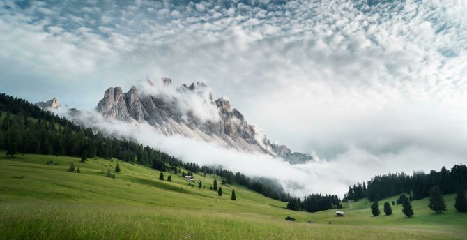 Dolomites mountains, cloudy sky and landscape, Italy wallpaper