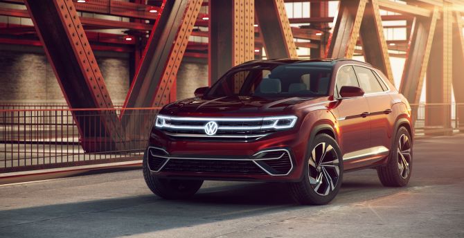 Volkswagen Atlas cross sport, concept car, red wallpaper