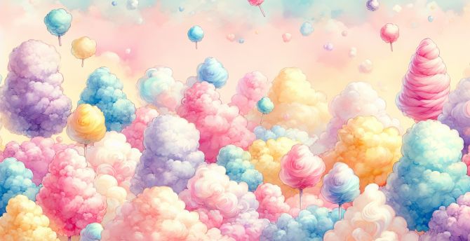 Cotton candy's clouds, colorful, art wallpaper