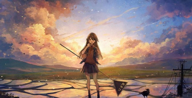 Original, anime girl, sunset, art wallpaper