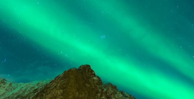 Aurora Borealis, mountain's peak, sky, nature wallpaper