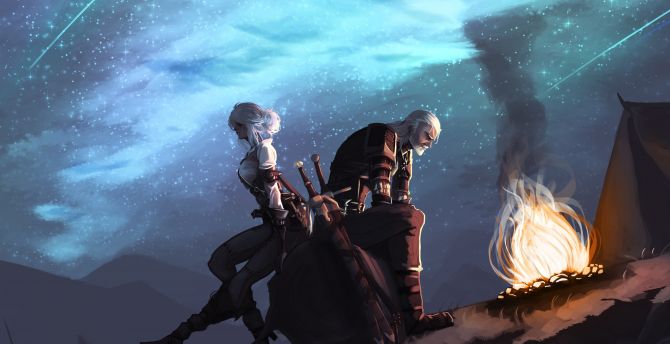 Geralt of Rivia and Ciri, The Witcher, fan art wallpaper