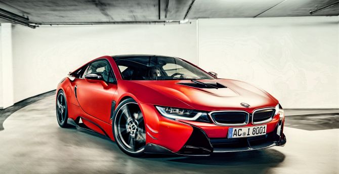 Bmw i8, red luxurious car, front wallpaper