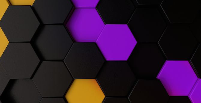 Purple-yellow dark polygons, hexagons, abstract wallpaper