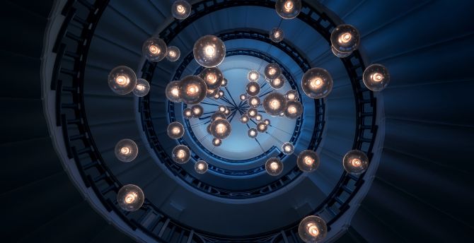 Staircase, lights, ceiling, spiral, architecture, interior wallpaper