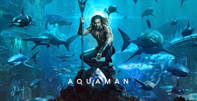 Aquaman, Jason Momoa, superhero, sharks, underwater, 2018 wallpaper