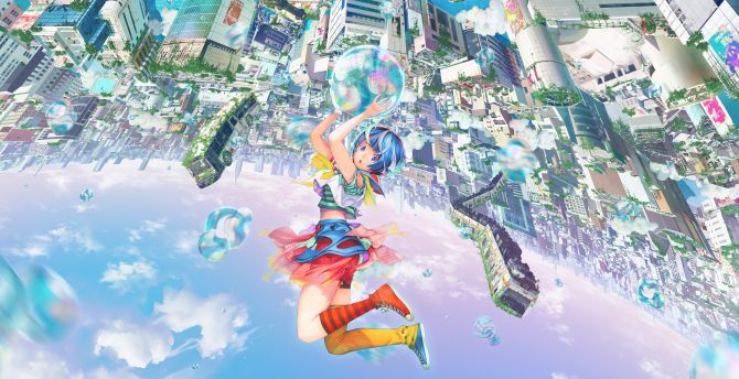 Bubble world, anime movie, anime girl, original wallpaper