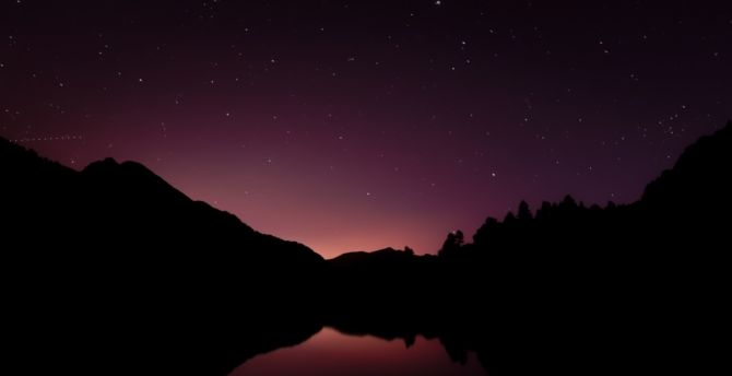 Silhouette, evening, lake, reflections, beautiful wallpaper