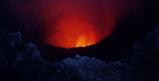 Volcano, dark, red fire wallpaper