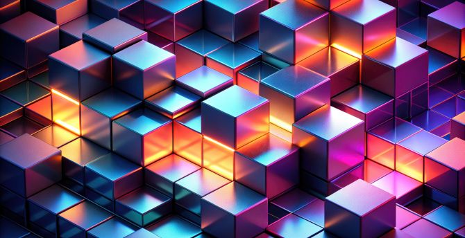 Cubes in cosmic symmetry, metallic shine, colorful wallpaper
