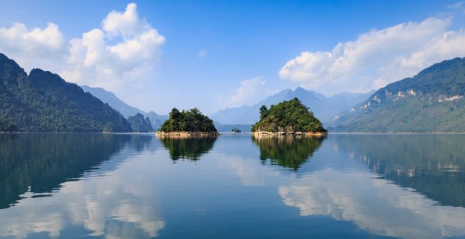 Islands, lake, nature, reflections wallpaper