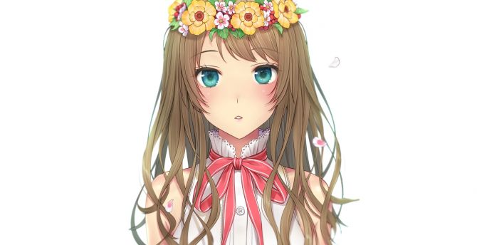 Cute, blue eyes, original, flowers crown, anime girl wallpaper
