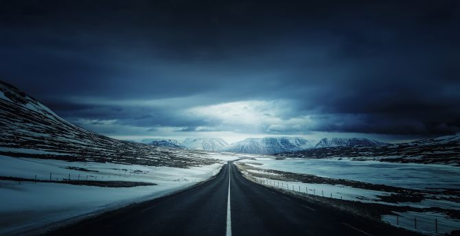 Iceland's road, endless road, night, landscape, glacier wallpaper