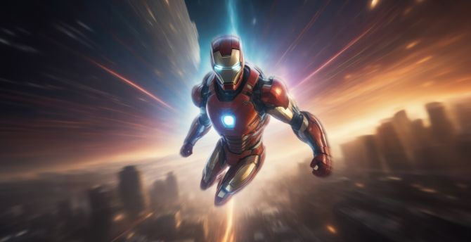 Iron Man, flight in the sky, art wallpaper
