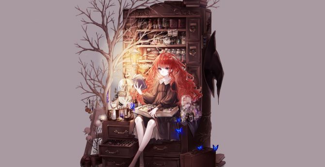 Wallpaper witch, anime girl, read, minimal desktop wallpaper, hd image,  picture, background, efab41 | wallpapersmug