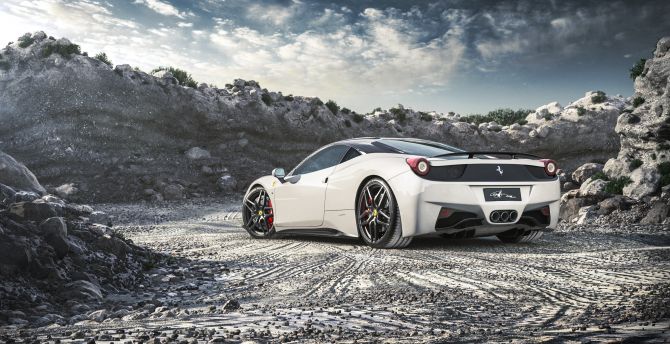 Ferrari 458 Italia, white, sports car, off-road wallpaper