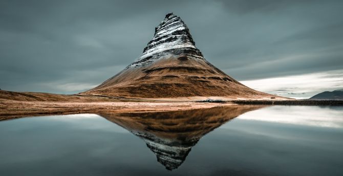 Kirkjufell, mountain, peak, lake, reflections, Iceland wallpaper