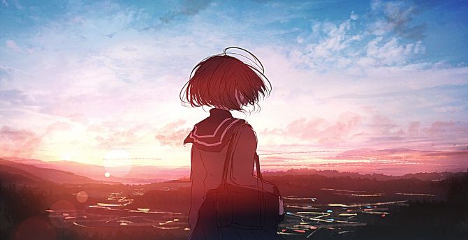 Desktop wallpaper anime girl, sunset, outdoor, art, hd ...