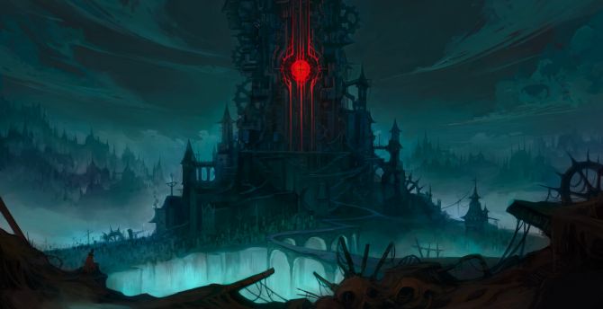 Demon castle, fantasy, dark wallpaper