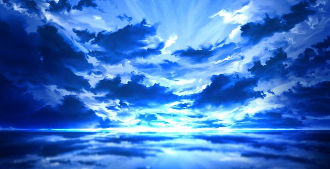 Clouds over sea, blue sea, adorable, art wallpaper