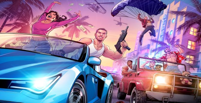 Grand Theft Auto VI, trilogy tribute, game, poster wallpaper
